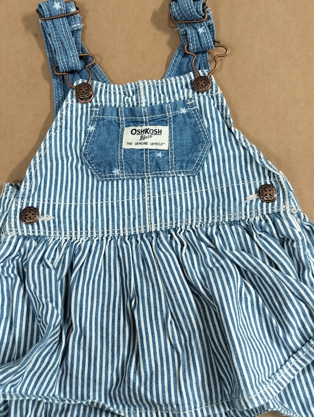OshKosh B'gosh Blue & White Striped Denim Overall Dress & Floral Dress W/ Undies